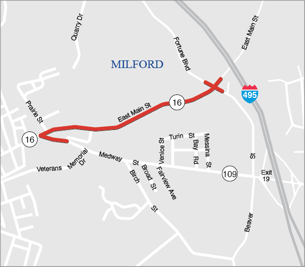 Milford: Rehabilitation on Route 16, from Route 109 to Beaver Street